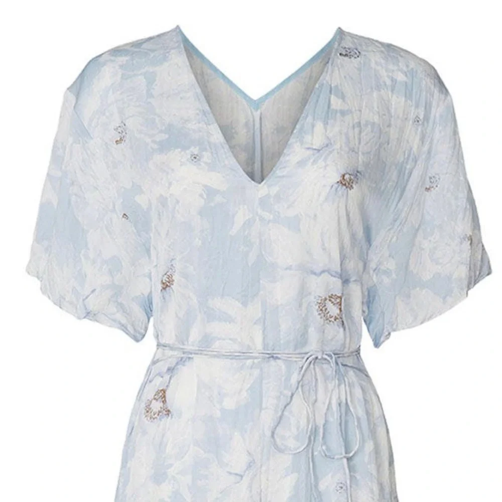 VINCE Painted Magnolia V-Neck Dress - Picture 2 of 11